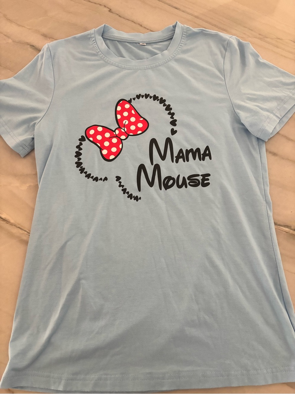 Mama Mouse Kids' Light Blue Graphic Tee with Red Polka Dot Bow